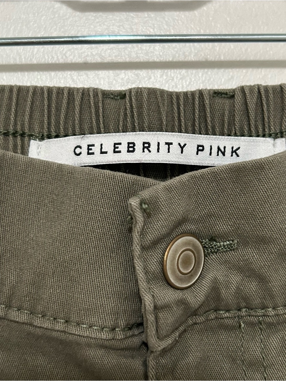 Celebrity Pink Khaki Wide Leg Cargo Pants High Rise Elastic Back S Casual Style - Picture 5 of 8